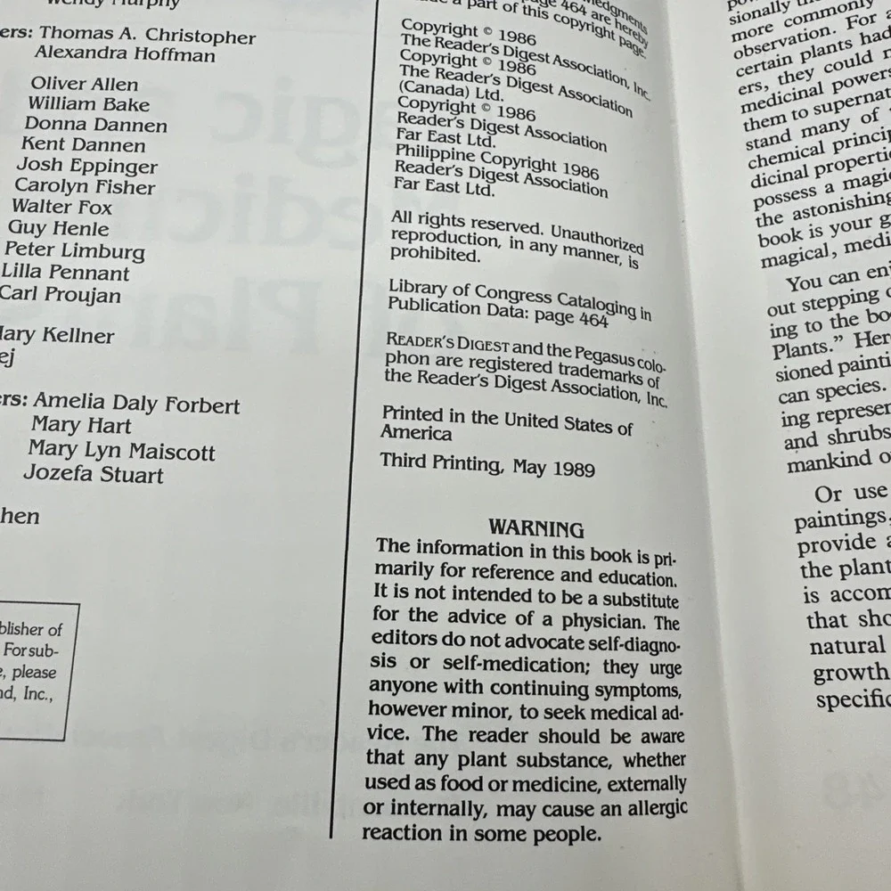 Magic and Medicine of Plants by Reader's Digest Editors 1989 Hardcover